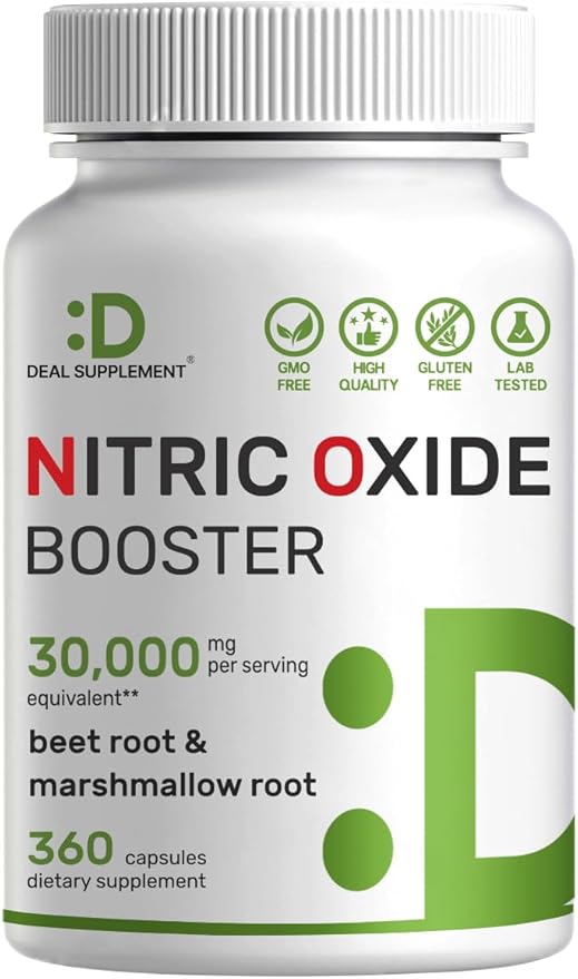 DEAL SUPPLEMENT Nitric Oxide Booster 30,000mg Equivalent, 360 Capsules – Natural Beet Root & Marshmallow Root Herbal Blend – Promotes Nutrient Flow to Muscles & Heart – Non-GMO