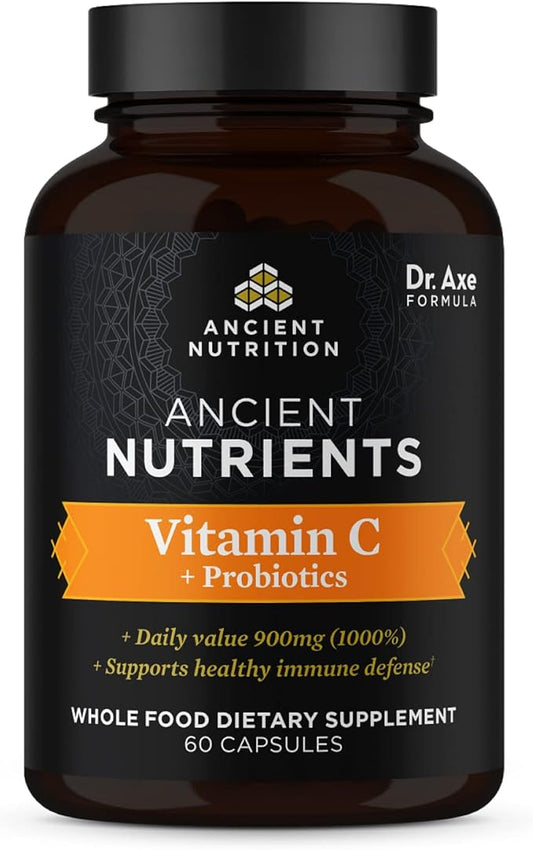 Ancient Nutrition Probiotics and Vitamin C Supplement, Supports Healthy Immune System and Gut Health, Made Without GMOs, Superfoods Supplement, Paleo and Keto Friendly, 30 Servings