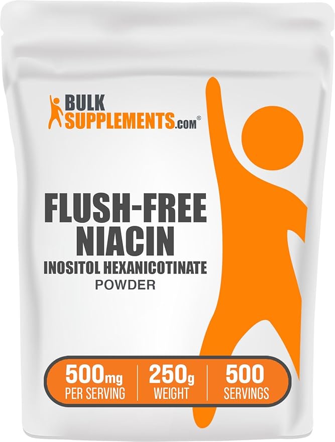 BulkSupplements.com Flush Free Niacin Powder - as Inositol Hexanicotinate, Vitamin B3 Supplement, Niacin 500mg Flush Free - Gluten Free, 500mg of per Serving, 250g (8.8 oz) (Pack of 1)