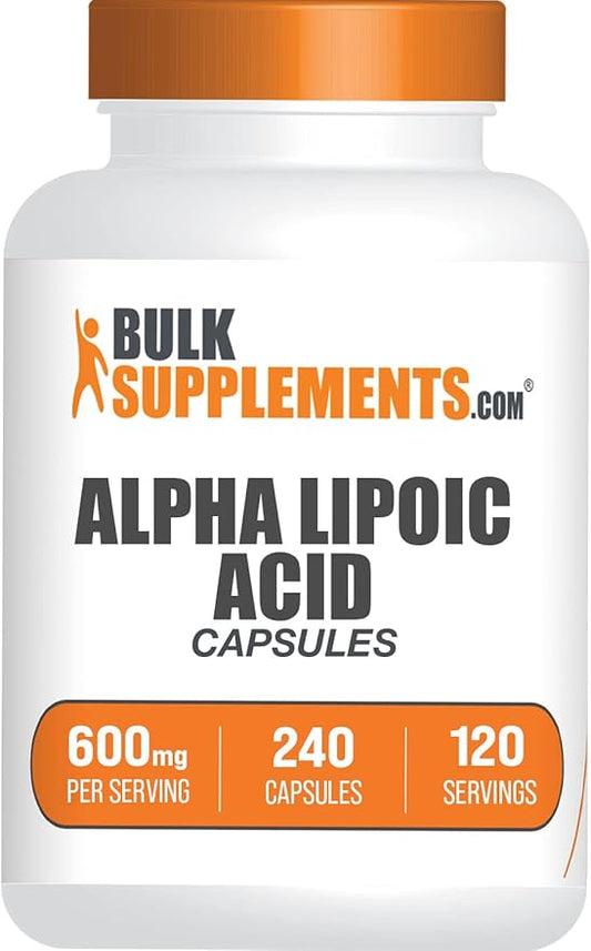 BulkSupplements.com Alpha Lipoic Acid Capsules - ALA Supplement, Alpha Lipoic Acid 600mg - ALA Capsules, Gluten Free - 2 Capsules per Serving, 240 Capsules (Pack of 1)