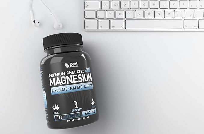 Premium Chelated Magnesium Glycinate, Malate, Citrate (400mg | 180 Capsules) Triple Blend Magnesium Complex w. Magnesium Malate Magnesium Glycinate and Magnesium Citrate