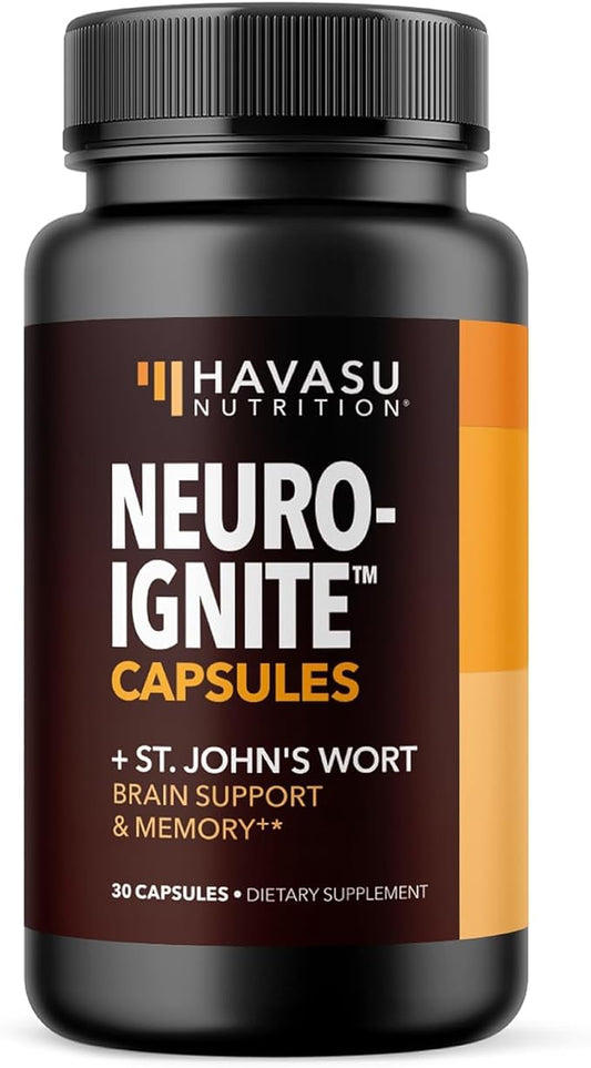 NeuroIGNITE Brain Supplement for Memory and Focus - 30 Count - Cognitive Support with St. John's Wort, Ginkgo Biloba, Bacopa, Phosphatidylserine and Nootropics - Non-GMO Capsules, 1-Month Supply
