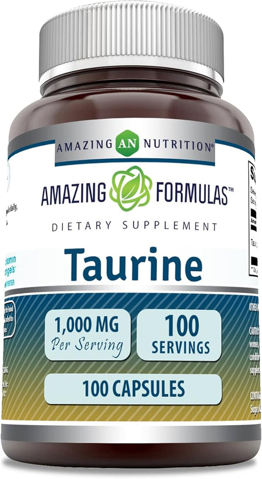 Amazing Formulas Taurine Amino Acid Supplement | 1000 Mg per Serving | 100 Capsules | Non-GMO | Gluten-Free | Made in USA