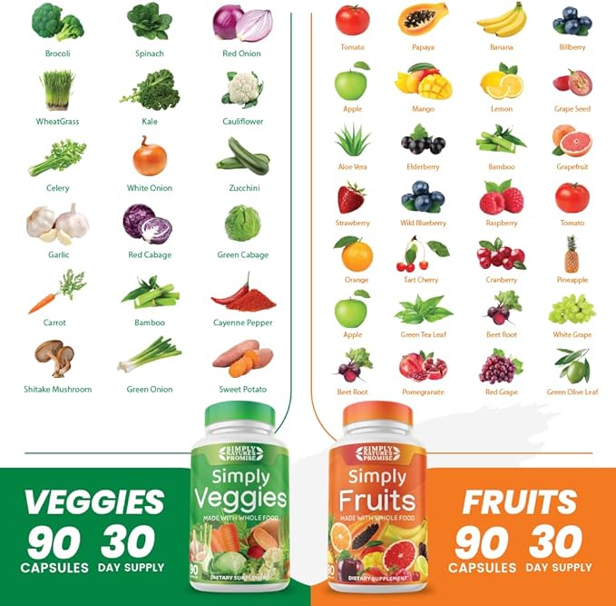 Simply Nature's Promise - Packed with Over 40 Different Fruits & Vegetables - Made with Whole Food Superfoods - with Aloe Vera - 100% Soy Free – 180 Capsules