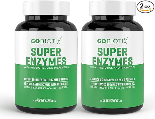 GOBIOTIX Digestive Enzymes Supplement with Prebiotics and Probiotics for Women and Men - Gut Health, Gluten Digestion, Lactose Absorption, Plant Based Dietary Pills - 120 Capsules