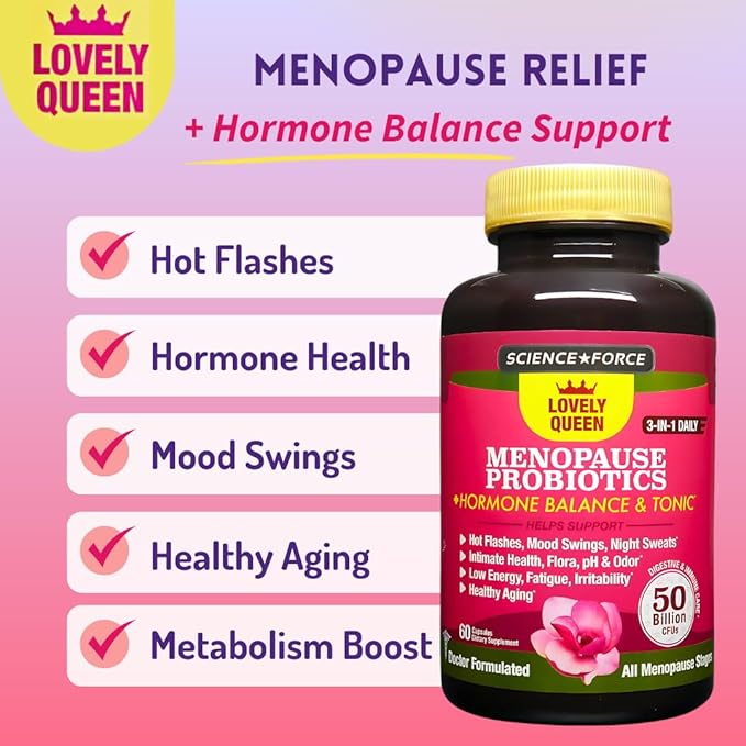 Lovely Menopause Supplement for Women - Hormone Balance, Hot Flashes, Mood Swings, Night Sweats & Vaginal Health, Dryness Relief - Black Cohosh, Dong Quai, Ashwagandha & Probiotics, 60 ct