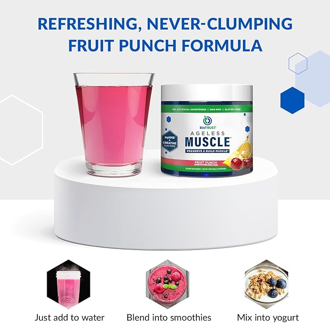 BioTrust Ageless Muscle Builder - Creatine HMB Powder with Vitamin D3 & Betaine - Build & Preserve Naturally Declining Muscle Mass & Strength - Fruit Punch, 60 Servings