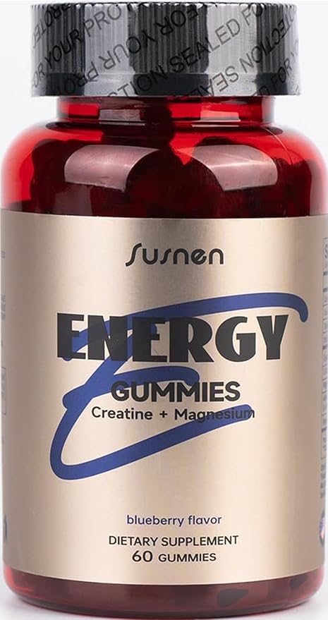Energy Gummies 5g Creatine Monohydrate Per Serving, 60 Gummies Formula W/L-Taurine + Vitamin B12 for Muscle Builder, Energy Boost, Pre-Workout Supplement Sugar Free, Vegan, Blueberry Flavor
