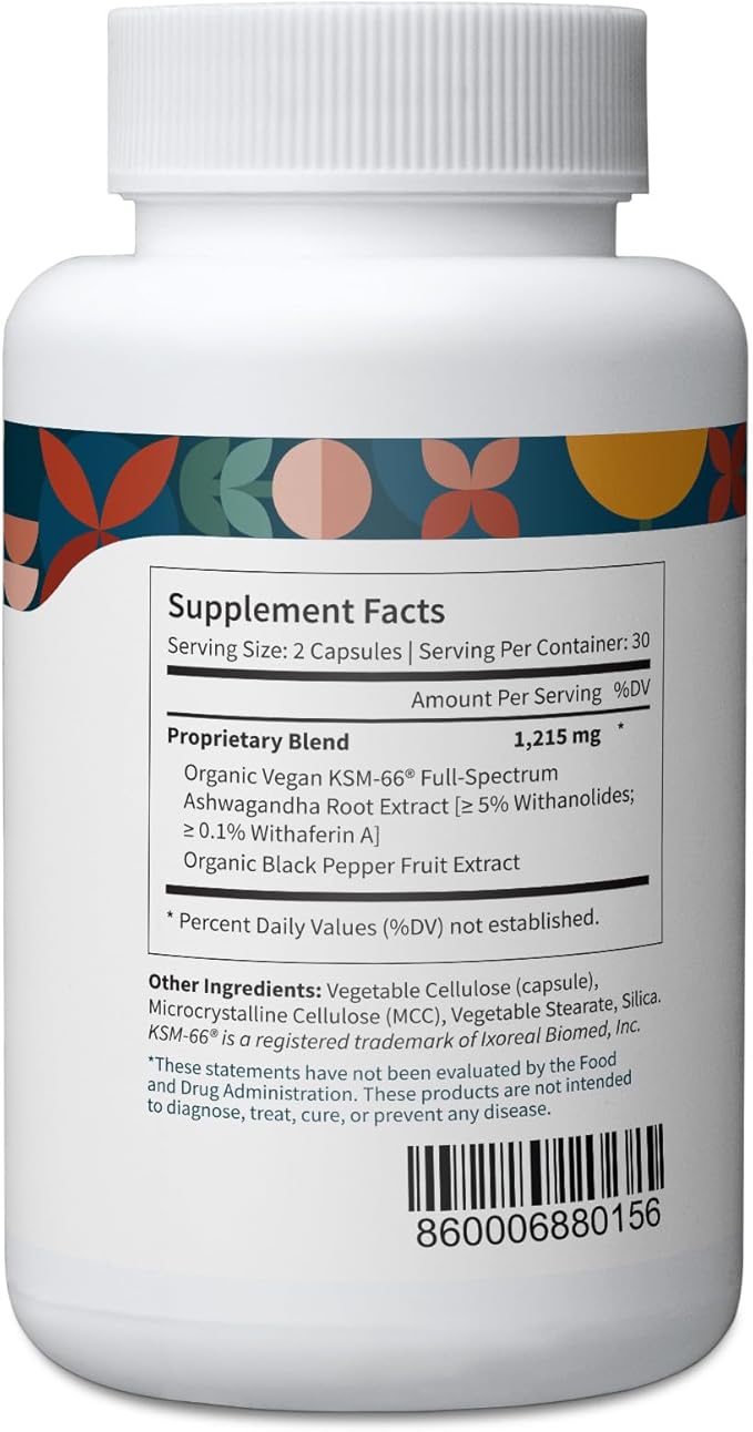 Pattern Wellness Ashwagandha Complex for Men & Women - KSM-66 & Black Pepper Extract - Whole Body & Heart Health - Supports Stress & Mood - Non-GMO - 360 Vegan Capsules