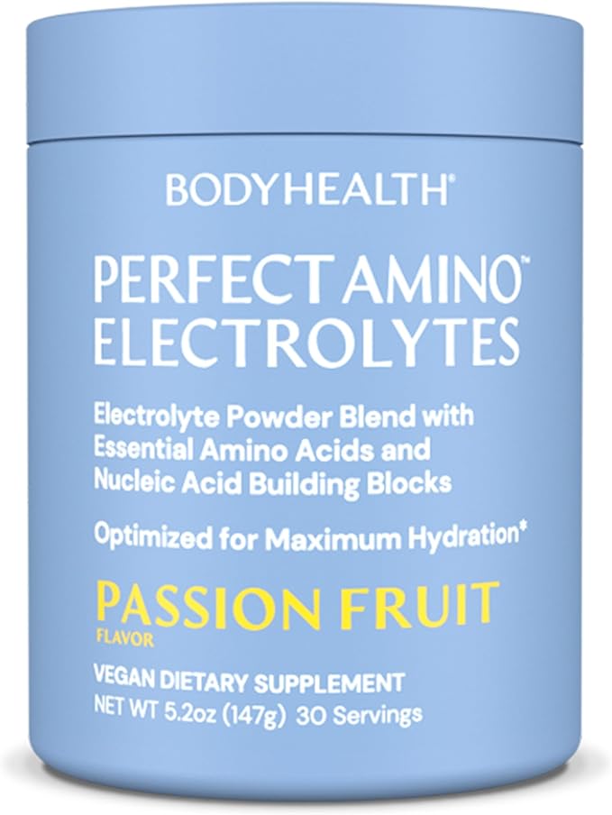 BodyHealth PerfectAmino Electrolytes Powder, Hydration Powder, Sugar Free Electrolyte Drink Mix, Keto Electrolytes Powder, Non GMO, Passion Fruit Flavor (30 Servings)
