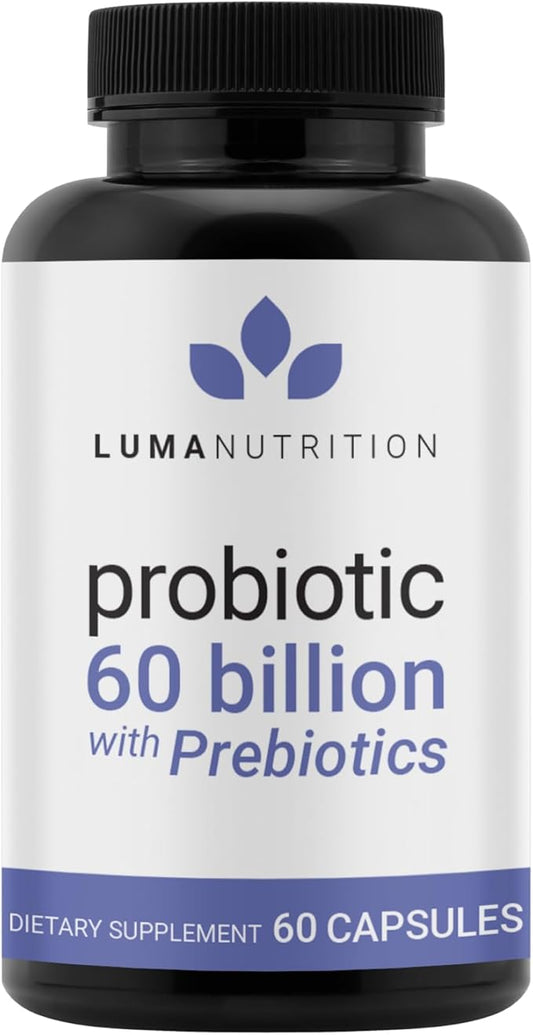 Luma Nutrition Probiotics 60 Billion CFU with Prebiotics - Probiotics for Women - Probiotics for Men - Formulated for Digestive Health - 60 Capsules