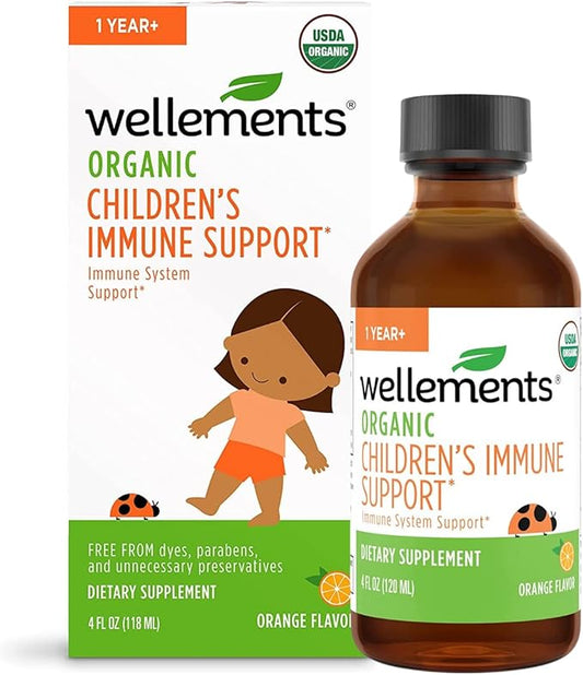 Wellements Organic Children’s Immune Support Syrup | Immune System Support* for Kids w/Vitamin C & Zinc, USDA Organic, Free from Dyes, Parabens & Top 9 Most Common Allergens | Orange Flavor, 4 fl oz