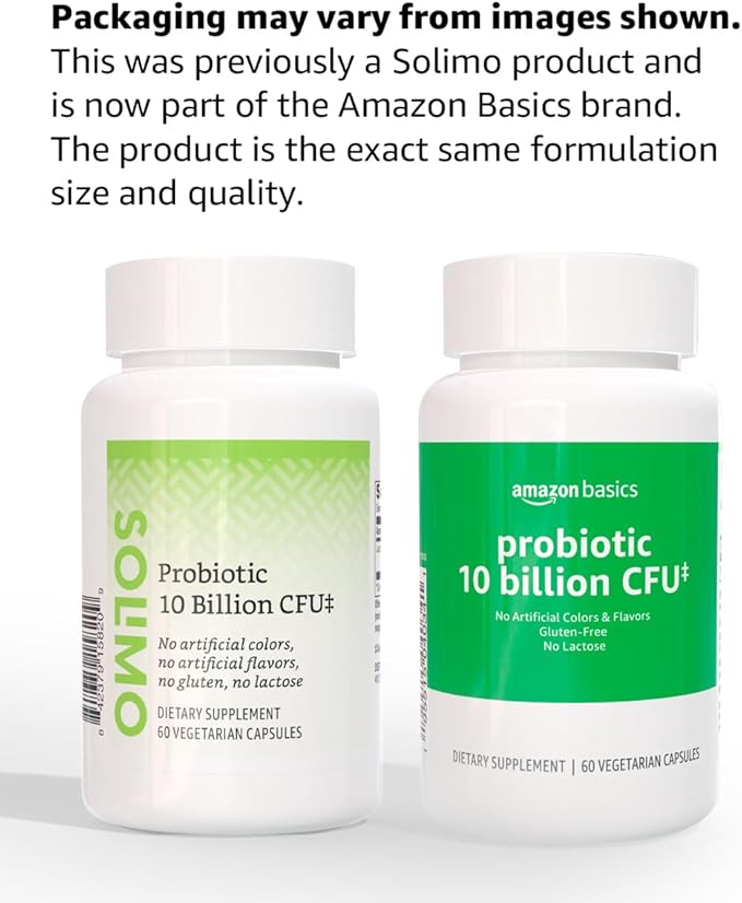 Amazon Basics Daily Probiotic, 10 Billion Active Cultures, Supporting Digestive and Intestinal Health, Capsule, 60 Count, Two Month Supply