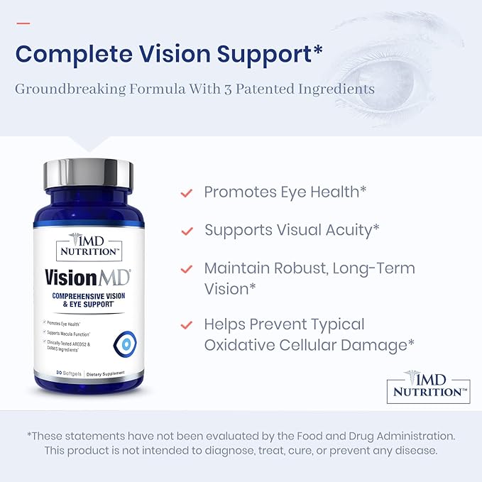 1MD Nutrition VisionMD Eye Vitamin CARMIS - with OptiLut Lutein & Zeaxanthin | Supports Vision Health, Everyday Eye Strain, & Occasional Dry Eye | 60 Softgels (2-Pack)