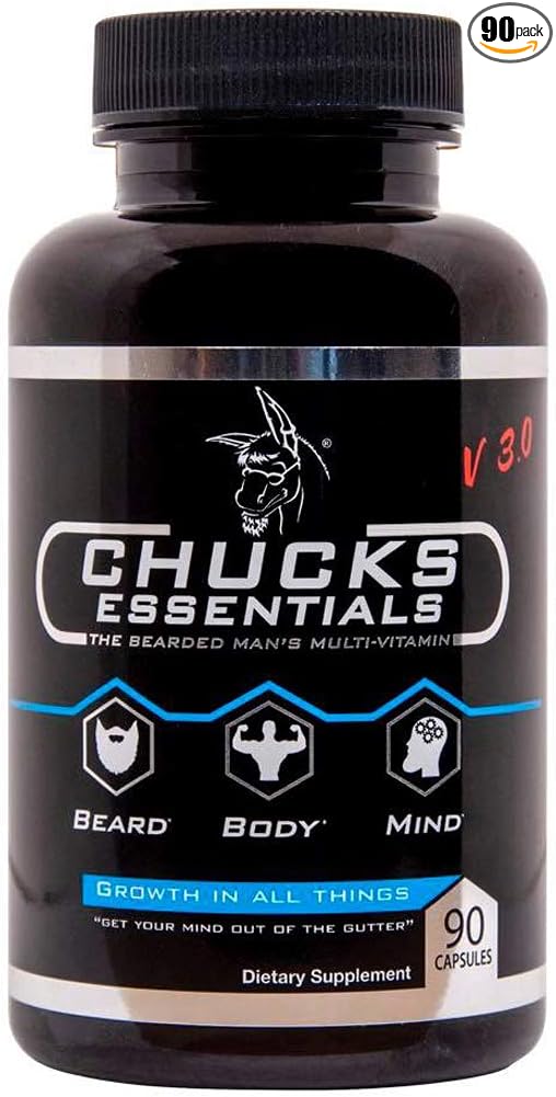 Chucks Essentials - The Bearded Mans Multivitamin, for Faster Growing Beard, Loaded with The Vitamins and Minerals Essential for Healthy, Thicker, Stronger, and Faster Growing Hair, 90 Capsules