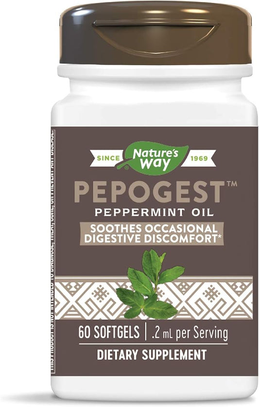 Nature's Way Pepogest Peppermint Oil, Soothes Occasional Gastrointestinal Discomfort*, Enteric Coating, 60 Softgels (Packaging May Vary)