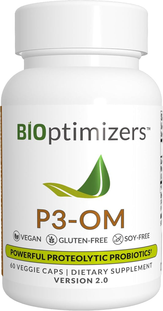 BiOptimizers P3-OM Proteolytic Prebiotics & Probiotics Supplement – Lactobacillus Plantarum for Digestive & Immune Health – Bloating & Gut Relief Support for Men & Women (60 Vegan Capsules)