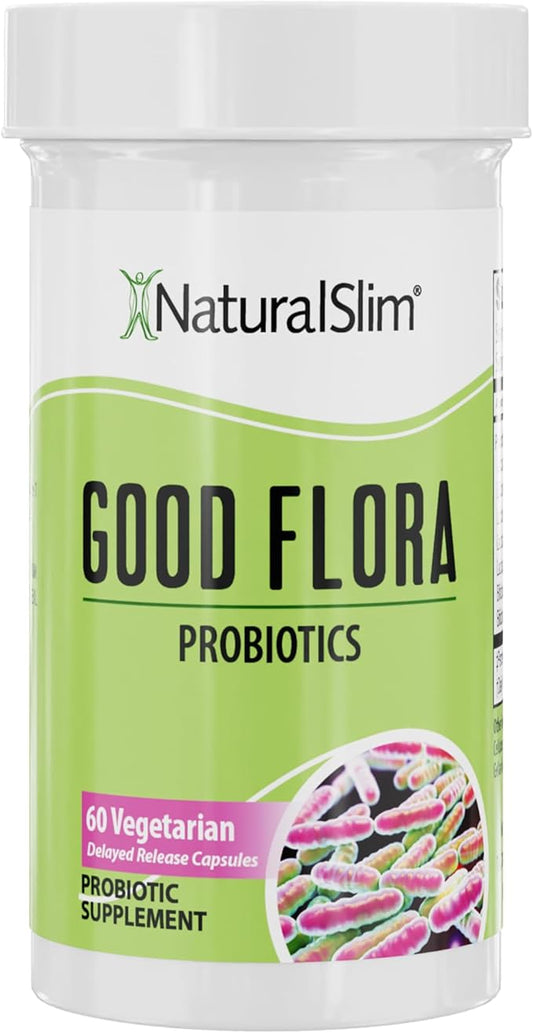 NaturalSlim Good Flora – Probiotics for Digestive Health, Intestinal Flora and Immune Support with Lactobacillus Acidophilus Probiotic | 7 Powerful Probiotic Strains | Gluten Free - 60 Capsules