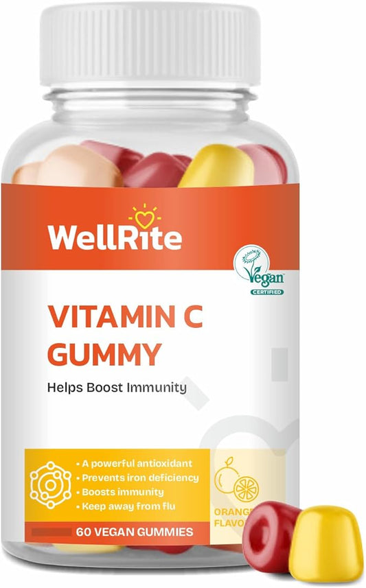 Vitamin C Gummy Vitamins which Helps Boost Immunity, 60 Count, Orange Flavored, Vegan, Gelatin Free, Gluten Free, Nut Free, Boosts Immunity, Antioxidant, Prevents Iron Deficiency