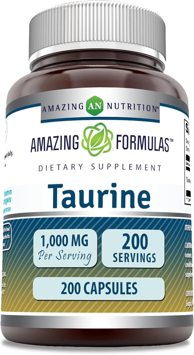 Amazing Formulas Taurine 1000 Mg per Serving 200 Capsules Amino Acid Supplement | Non-GMO | Gluten Free | Made in USA