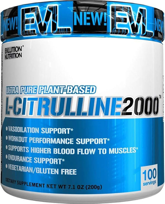 Evlution L-Citrulline2000 Nitric Oxide Pre Workout Powder Nutrition High Strength L Citrulline Powder for Enhanced Muscle Strength and Intense Pumps - Plant Based Nitric Oxide Booster - Unflavored