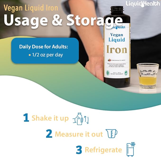 LIQUIDHEALTH Vegan Liquid Iron Supplement with SunActive & Ferrochel Fe - Natural Energy, Immune System & Metabolic Support, Better Focus, Prenatal/Postnatal - Non-GMO, Sugar Free (2 Pack)