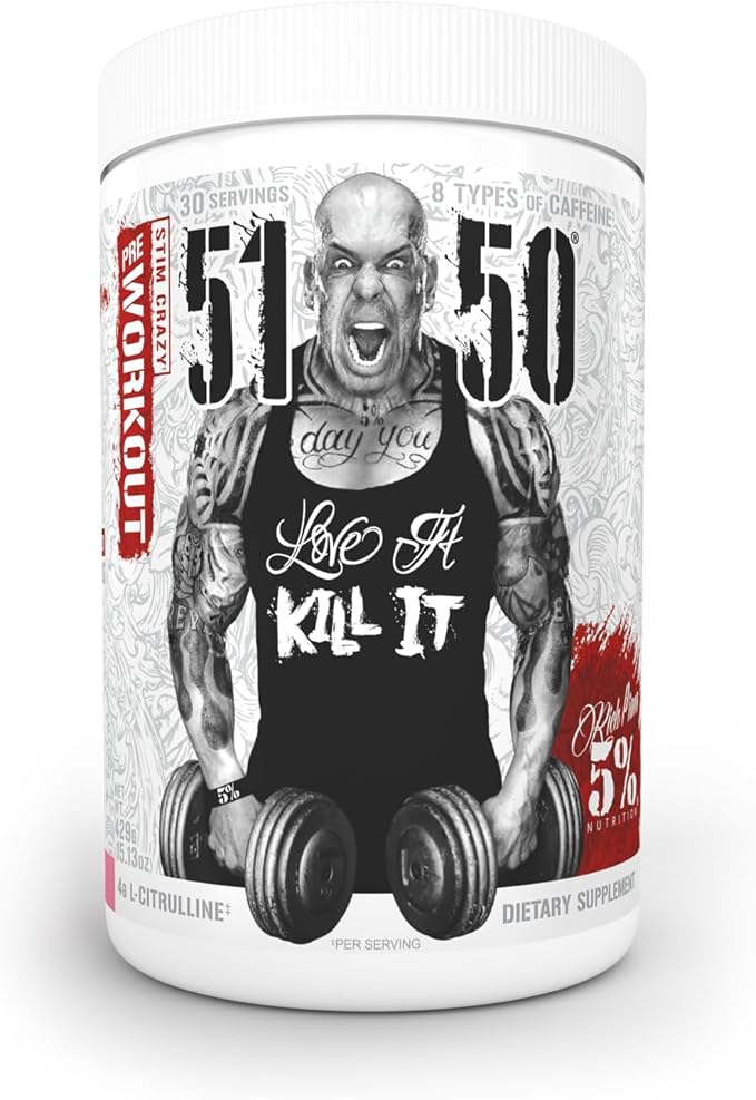 5% Nutrition Rich Piana 5150 High Stim Pre-Workout Powder | Extreme Energy, Focus, Pumps & Endurance | 400 mg Caffeine, Citrulline, Beta Alanine, N-Acetyl L-Tyrosine | 30 Srvgs (Pink Lemonade)