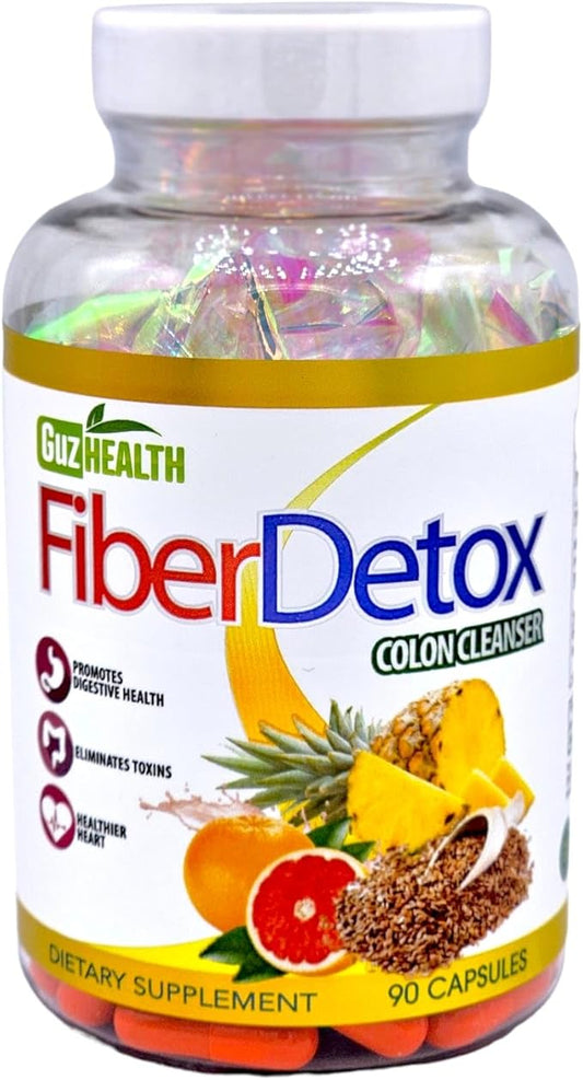 Colon Cleanser Fiber Detox Eliminate Toxins, Constipation Relief, Improve Digestion 90 Capsules - 30 Day Supply