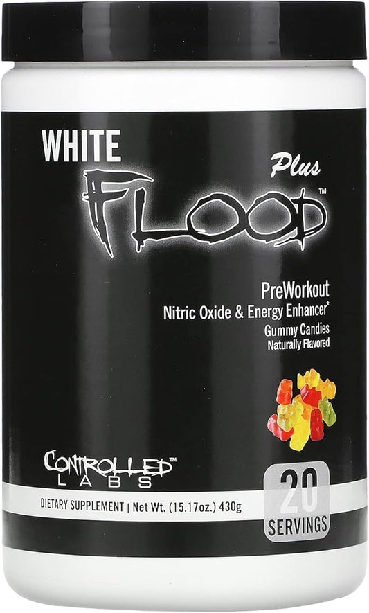 CONTROLLED LABS White Flood Plus, 20 Serv, Workout Optimizer, Endurance & Nitric Oxide Enhancement for Workouts and Training (Gummy Candies)