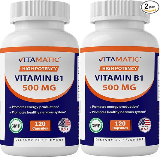 Vitamatic 2 Pack Vitamin B1 (Thiamine) 500mg, 120 Capsules