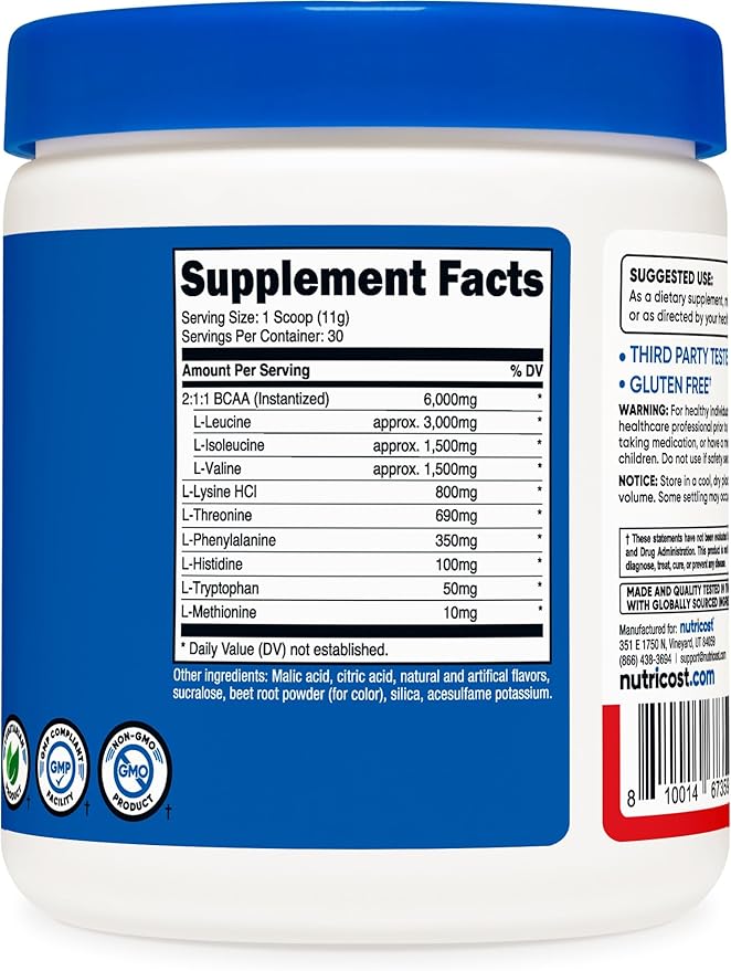 Nutricost EAA Powder 30 Servings (Fruit Punch) - Essential Amino Acids - Non-GMO, Gluten Free, Vegetarian Friendly