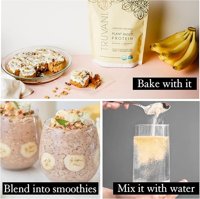 Truvani Vegan Pea Protein Powder | Banana Cinnamon | 20g Organic Plant Based Protein | 20 Servings | Keto | Gluten & Dairy Free | Low Carb | No Added Sugar