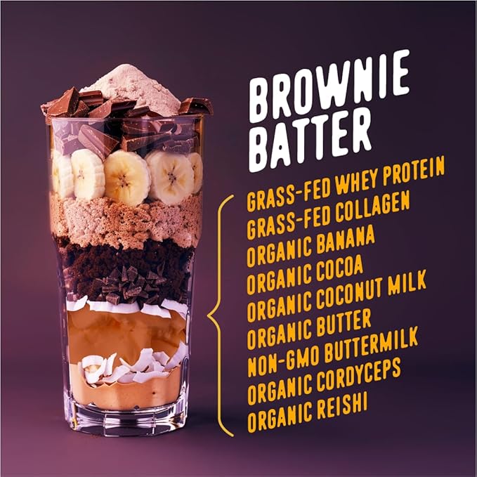 FlavCity All-in-One Protein Powder Smoothie, Brownie Batter - 100% Grass-Fed Whey Protein Powder with 25g Protein & 10g Collagen - Gluten-Free Pre Workout & Post Workout Drink - 20 Servings