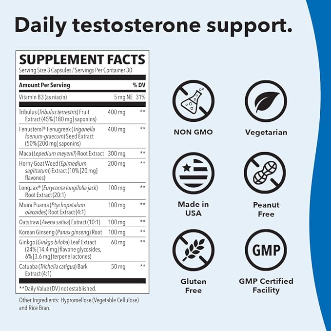LifeSeasons Masculini-T - Testosterone Support Supplement - Enhances Mental & Physical Aspects of Sexual and Athletic Performance - Supports Normal Erectile Function - Improve Libido - 90 Capsules