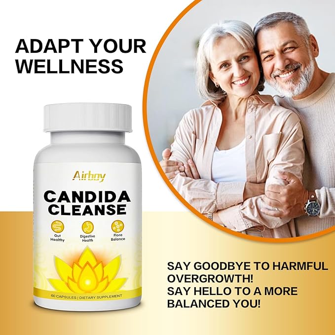 Airboy Candida Cleanse,Gut Colon Cleanse Detox for Women & Men,Candida Support with Oregano Leaf, Caprylic Acid，Wormwood, Black Walnut-60 Counts