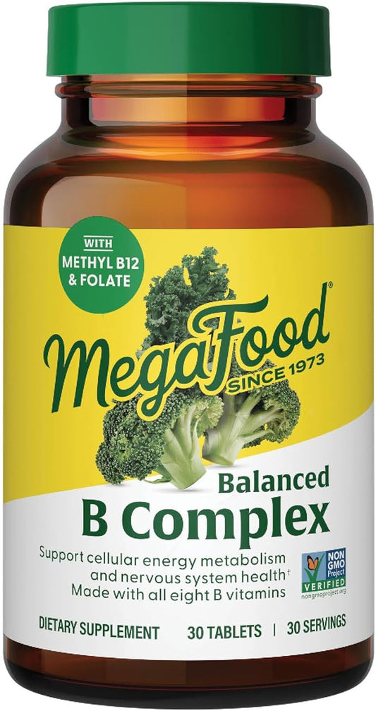 MegaFood Balanced B Complex - B Complex Vitamin Supplement, 8 B Vitamins including Vitamin B6, Vitamin B12, Folate, Biotin & more, Supports Cellular Energy Production, Vegan, Gluten Free - 30 Tablets