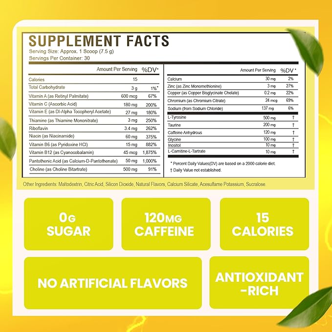 Morning Buzz Energy Drink Powder - Energy Boost Energy Drink - Sugar-Free Energy with Antioxidants - Morning Kick and Sports Nutrition Endurance Product - 30 Servings, Lemonade, 8 Ounces