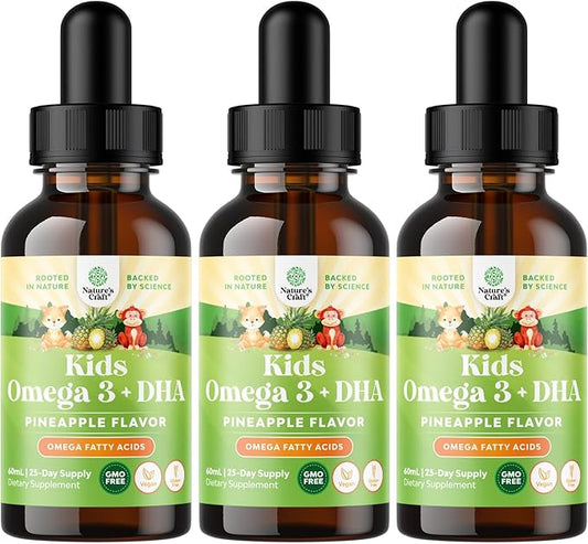 Liquid Omega 3 EPA DHA for Kids - Organic Vegan Omega 3 for Kids Brain Eye and Full Body Development with Vegan DHA EPA & ALA - Kids Omega 3 Liquid Supplement with Algae & Flaxseed Oil - 75 Servings