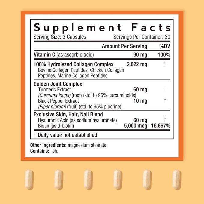 Doctor's Recipes Multi Collagen Peptides with Golden Turmeric, Vitamin C, Biotin, Hyaluronic Acid & Black Pepper, Collagen Supplements for Skin, Hair, Nail & Joint, Collagen for Women and Men, 90 Caps