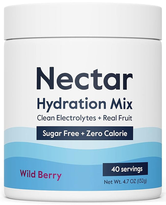 Nectar Sugar Free Electrolytes Powder - Organic Fruit No Sugar or Calories - Hydration Powder for Dehydration Relief and Rapid Rehydration - Keto and Paleo (Berry 40 Serving Tub)