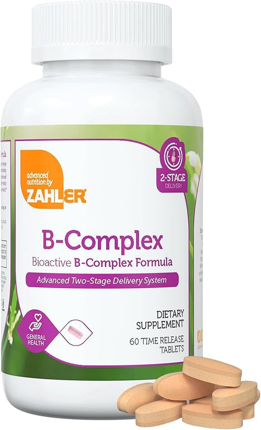 Zahler B-Complex Vitamins for Women & Men - Vitamin B Complex - B Vitamins Complex with B1 B2 B3 B5 B6 B7 B9 B12 - Advanced 2-Stage Delivery System - Gluten Free Kosher Non-GMO VIT B (60 Tablets)