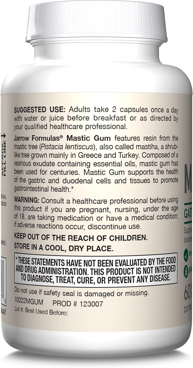 Jarrow Formulas Mastic Gum 1000 mg, Dietary Supplement for Gastrointestinal Health Support, 60 Veggie Capsules, 30 Day Supply, (Pack of 12)