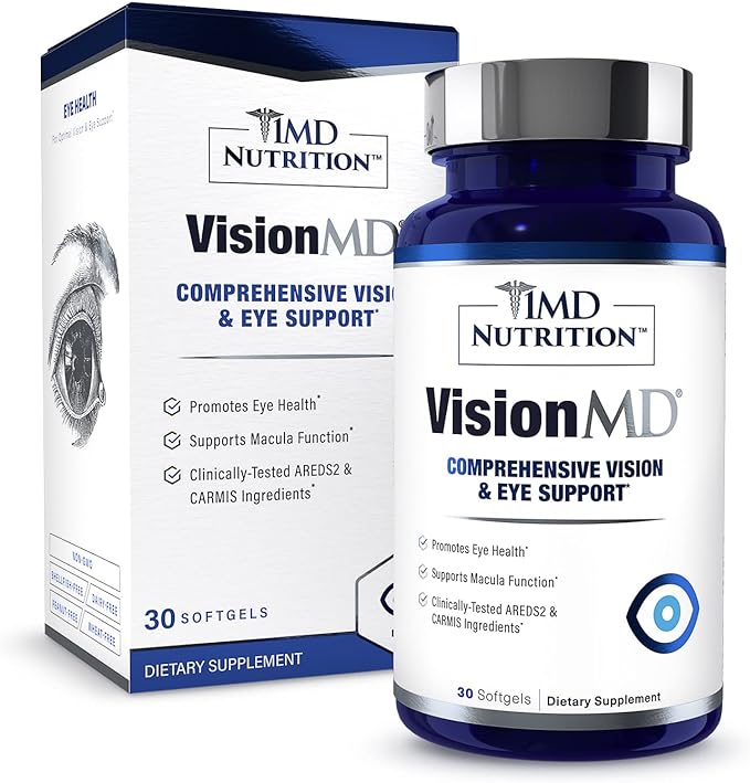 1MD Nutrition VisionMD Eye Vitamin CARMIS - with OptiLut Lutein & Zeaxanthin | Supports Vision Health, Everyday Eye Strain, & Occasional Dry Eye | 60 Softgels (2-Pack)