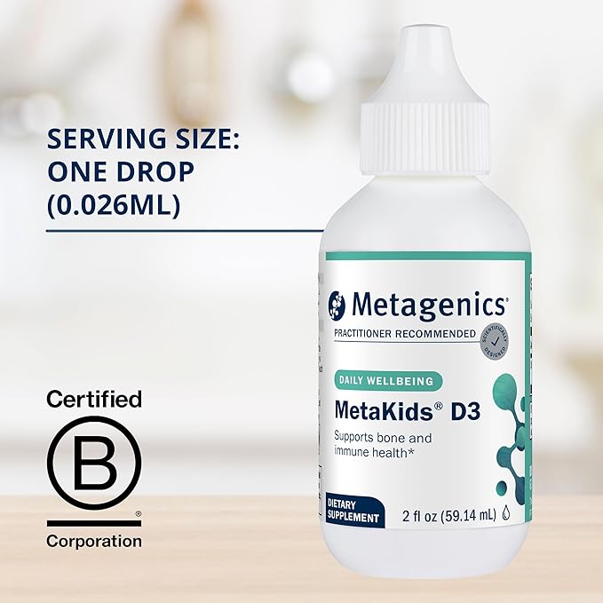 Metagenics MetaKids Vitamin D3 1000 IU Liquid Vitamin D Supplement to Help Support Bone and Immune Health - 2 fl oz, 2,275 Servings
