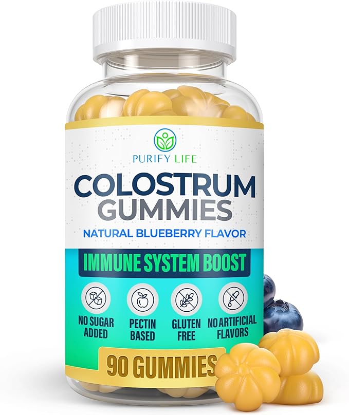 Sugar-Free Colostrum Gummies (1500mg) Bovine Colostrum for Humans, Grass-Fed Colostrum Supplement for Gut Health, Leaky Gut Repair, Immune Support, Skin Health - 35% IgG Per Serving