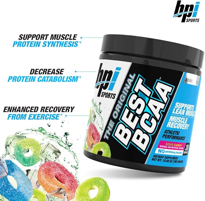BPI Sports Best BCAA - BCAA Powder - Branched Chain Amino Acids - Muscle Recovery - Muscle Protein Synthesis - Lean Muscle - Improved Performance – Hydration – Sour Candy - 35 Servings - 12.34 oz.