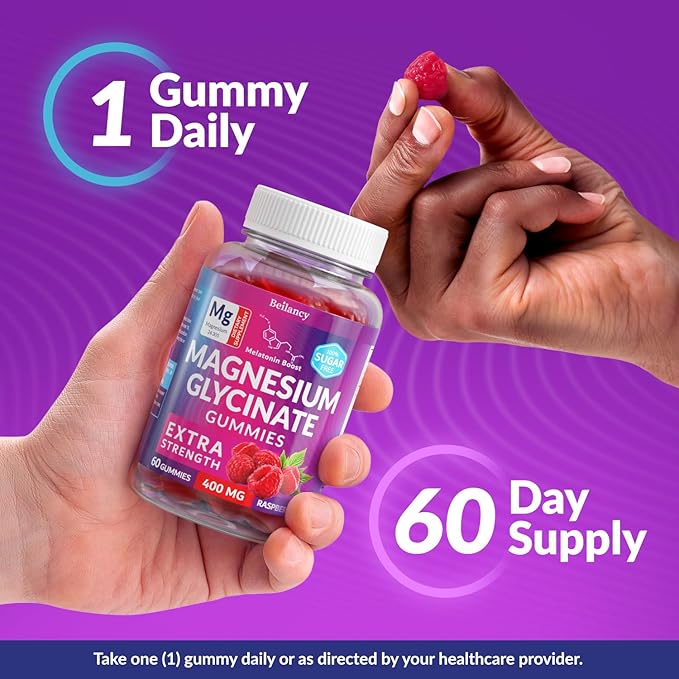 Magnesium Glycinate Gummies 400mg, Magnesium for Slеep, Body Support and Relaxation, Raspberry Magnesium Gummies for Adults with Blackcurrant Oil, Sugar Free, Non GMO, Gluten Free, 60 Days Supply