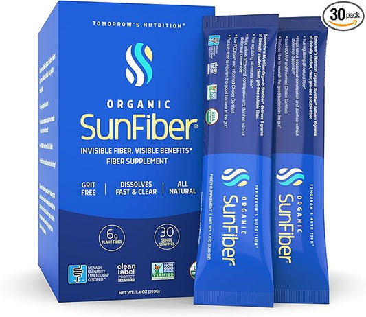 Tomorrow's Nutrition, Sunfiber, Prebiotic Fiber Supplement for Digestive Health, Low FODMAP, Gluten-Free, Blue, 30 Packets