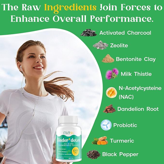 15-in-1 Detox Binder, Activated Charcoal, Zeolite & Bentonite Clay, Chlorella, 1500 MG Supplement Maximum Absorbent, Liver Gut Digestive Toxin Detox Cleanse, 90 Vegan Capsules