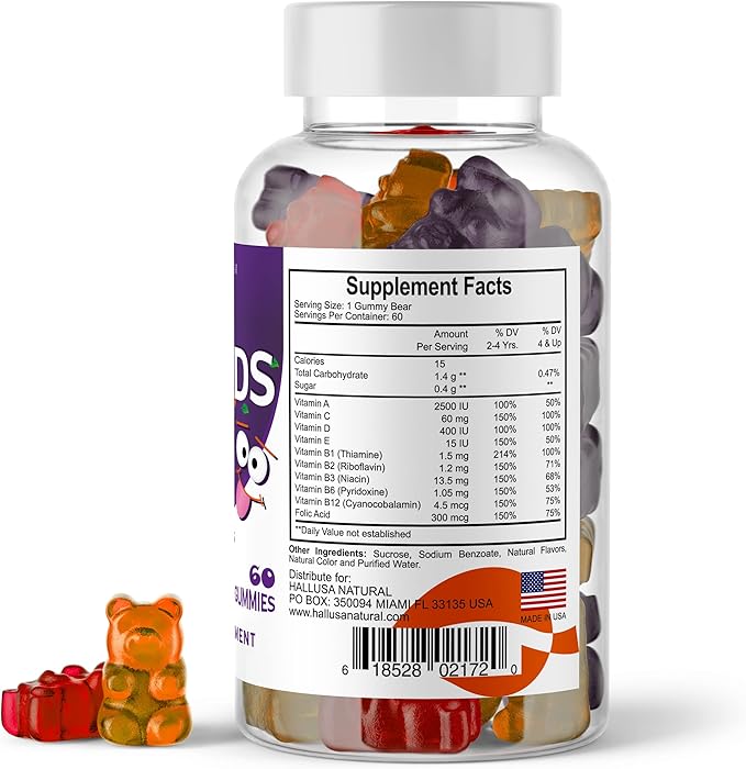 Multivitaminas para Niños en Gomitas Refuerza su sistema inmune, su concentración y Memoria contiene Vitaminas A,C,D,E,B en todas sus categorias